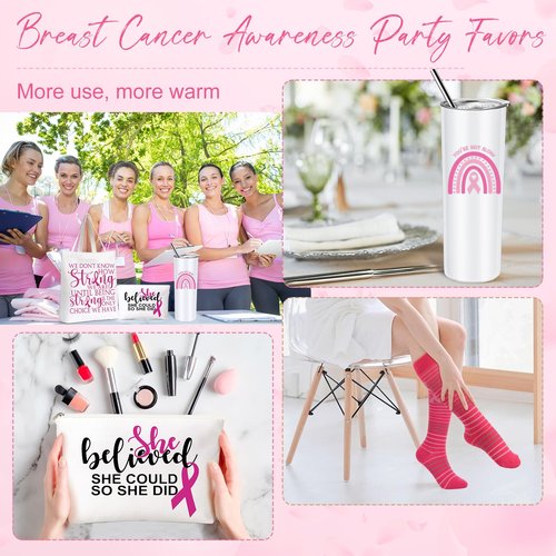 Silkfly 5 Pcs Book Lovers Gifts Set, Gifts for Book Lovers, Includes 20 oz Wine Tumbler Socks Bookmark Tote Bag and Cosmetic Bag (Pink Ribbon)