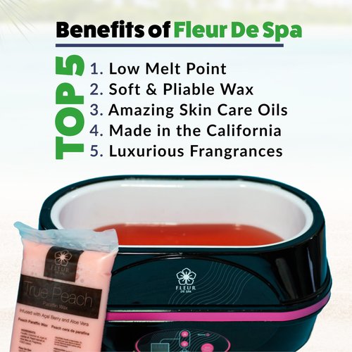 Paraffin Wax Refills 4lb by FLEUR DE SPA – Made in USA – Infused with Coconut & Jojoba Oils – Moisturizing, Hydrating & Soothing for Hands, Feet & Body – Spa & Home Use (4lb box, Peach)