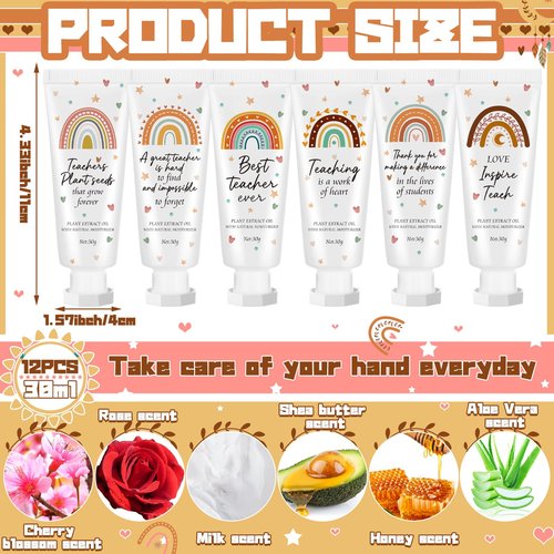 Dansib 12 Pcs Teacher Appreciation Gift Bulk Hand Cream Boho Rainbow Teacher Employee Staff Appreciation Hand Lotion Team Gift Bulk Travel Size Lotion Cream Moisturizing for Women Men Coworkers