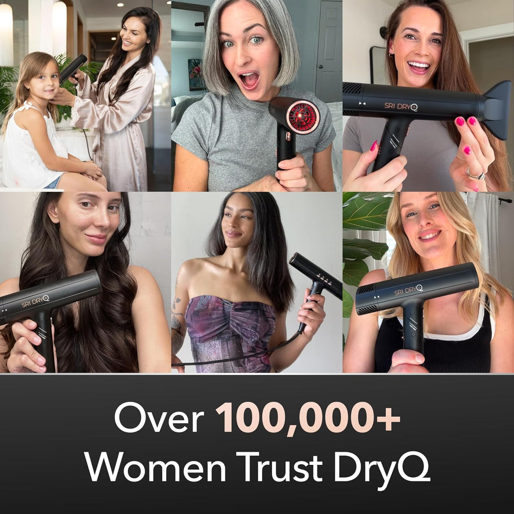 SRILabs DryQ Smart Hair Dryer - Lightweight & Foldable Design - Infrared Ionic Technology - 3 Magnetic Attachments