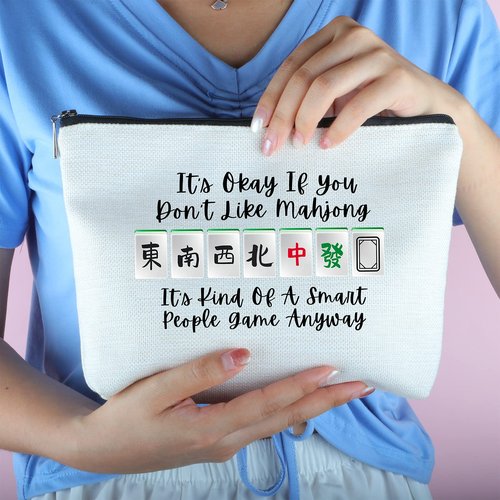 Funny Mahjong Zipper Makeup Bag Travel Cosmetic Bag Mahjong Lover Gift Gambling Gifts for Grandma Aunt Mom Sister Besite Friend for Birthday Christmas Retirement Thanksgiving Gifts