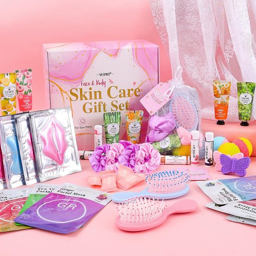 110PCS Spa Party Supplies for Girls, Spa Party Favors Include Face Masks Skincare, Hand Cream, Lip Balm, Under Eye Patches, Mini Hair Brush, Spa Birthday Sleepover Party Supplies for Teen Girls
