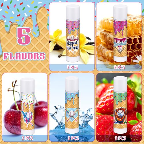 Loopeer 15 Pcs Ice Cream Drip Baseball Party Favors Gifts Decorations Bulk Ice Cream Drip Lip Balms Sports Baseballs Team Gifts Birthday Party Favors Inspirational Supplies for Teen Adults