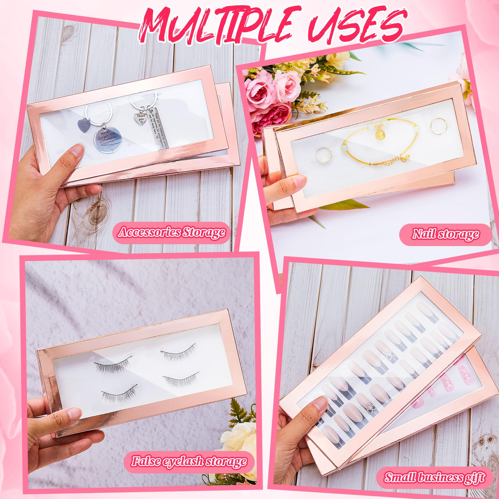 Yeaqee 100 Pieces Empty Nail Package Box with 100 Pcs White Background Papers Empty Nail Tip Box Packaging with 240 Pcs Adhesive Double Sided Tape Set for Press on Business Salon(X-Large)