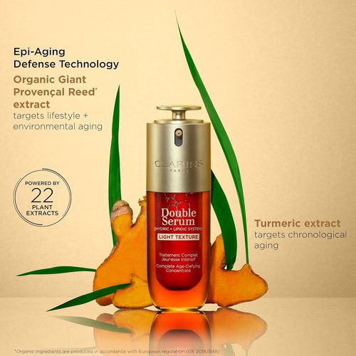 Clarins Double Serum Light Texture - Anti-Aging Serum for Firming, Smoothing & Radiance | 24H Hydration for Combination to Oily Skin