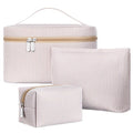 Huhumy 3 Pieces Makeup Bag Set for Women Cute Seersucker Cosmetic Pouch Travel Toiletry Bag Preppy Small Makeup Purse Pouch Aesthetic Skincare Brushes Storage Organizer for Women(Khaki)