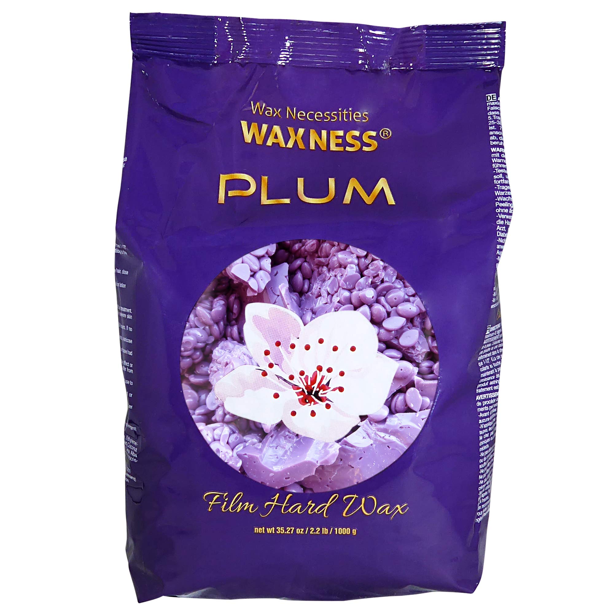 Waxness Film Hard Wax Beads Plum 2.2 lb (1 kg) – Stripless Professional Hard Wax with Plum Scent for Face & Body, Smooth Application – Made in Italy