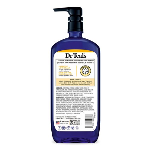 Dr Teal's Body Wash with Pure Epsom Salt, with Prebiotic Lemon Balm & Sage, 24 fl oz (Pack of 4)