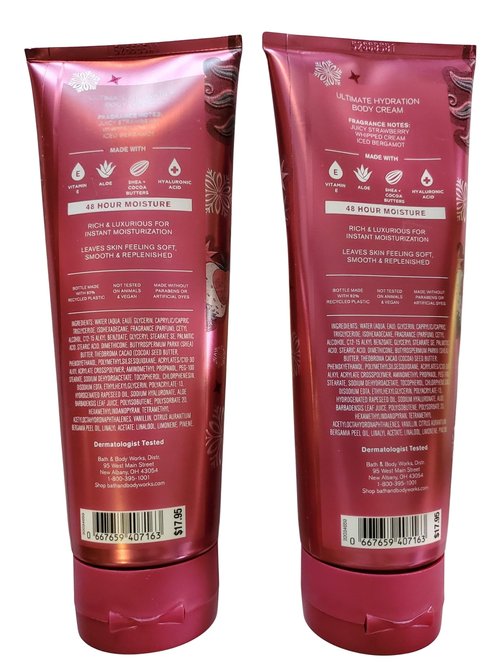 Bath & Body Works Strawberry Snowflakes Ultimate Hydration Body Cream For Women 8 Fl Oz 2- Pack (Strawberry Snowflakes)