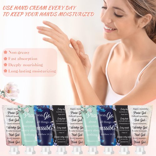 Sacubee 12 Pcs Christian Hand Cream Bulk for Women Mother's Day Mini Travel Size Religion Bible Verse Lotion for Skin Dry Hand Lotion for Mom Grandma Church Prayers Coworker Wedding Favors