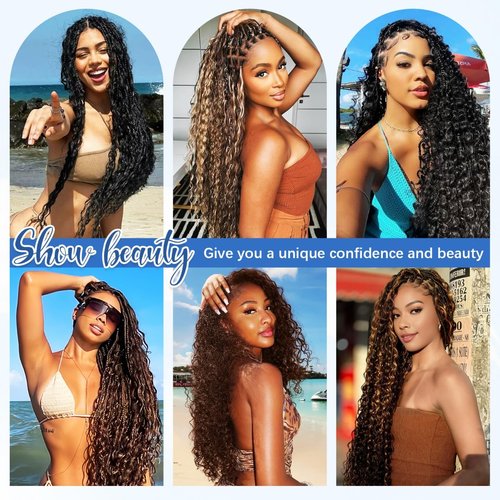 Human Braiding Hair for Boho Braids 18Inch 120g 12A Deep Water Wave Braiding Hair for Curly Boho Hair Braiding Knotless Bulk Bohemian Natural Black