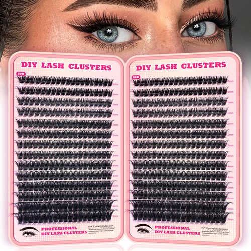 Lash Clusters, 532pcs 80D Natural Fluffy D Curl Lashes Clusters 10-18mm Individual DIY Manga Wispy Cluster Eyelash Extensions Kit Fairy Flora False Eyelashes Waterproof