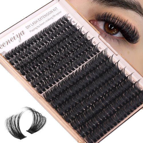 Geeneiya Volume Lash Clusters Kit DIY Lash Extension Kit D Curl Eyelash Extensions with Waterproof Lash Bond and Seal Waterproof Tweezers,10-16MM Cluster Lashes 300Pcs