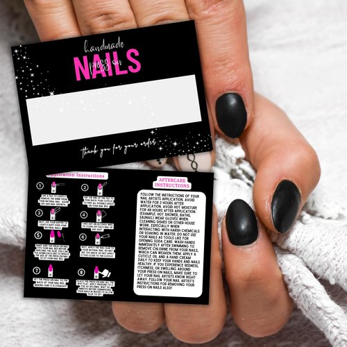 Handmade Acrylic Press On Nails Display Card | 5x7” 30 pk | w/Application Aftercare Instructions Inserts Hot Pink & Black Add to Your Bags to Display Nails