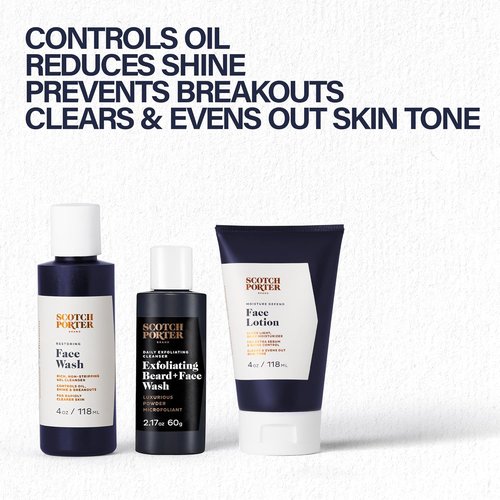 Scotch Porter Men’s Face Care Collection | Exfoliate, Cleanse & Moisturize Skin - Includes Wash, Exfoliating Wash & Lotion