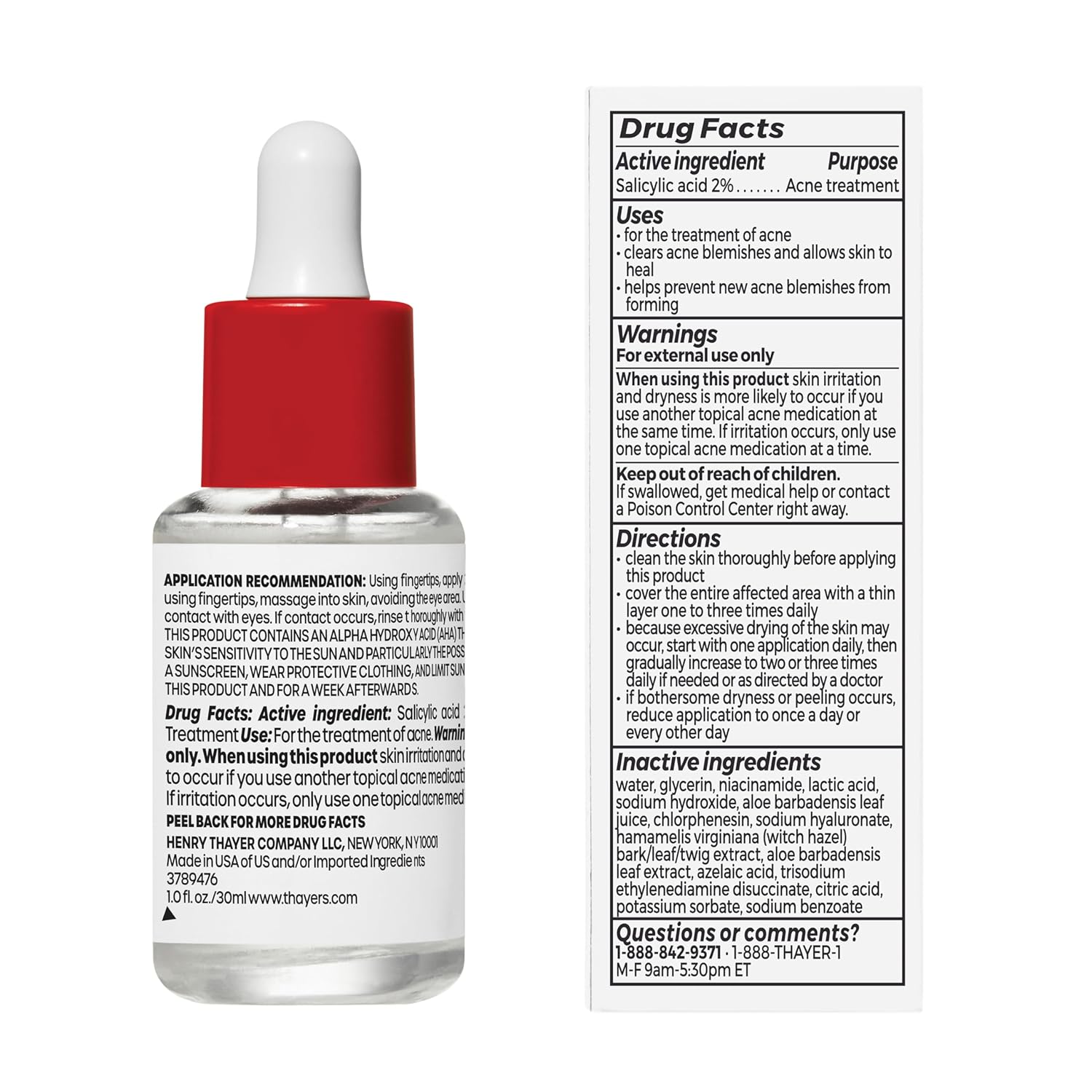 Thayers Acne Serum - Double Action Treatment with 2% Salicylic Acid & Niacinamide | 1 Fl Oz