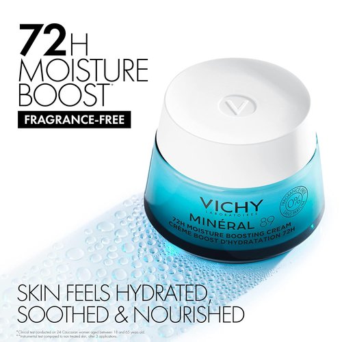 Vichy Mineral 89 Moisture Boosting Cream - Fragrance-Free Daily Face Moisturizer for All Skin Types