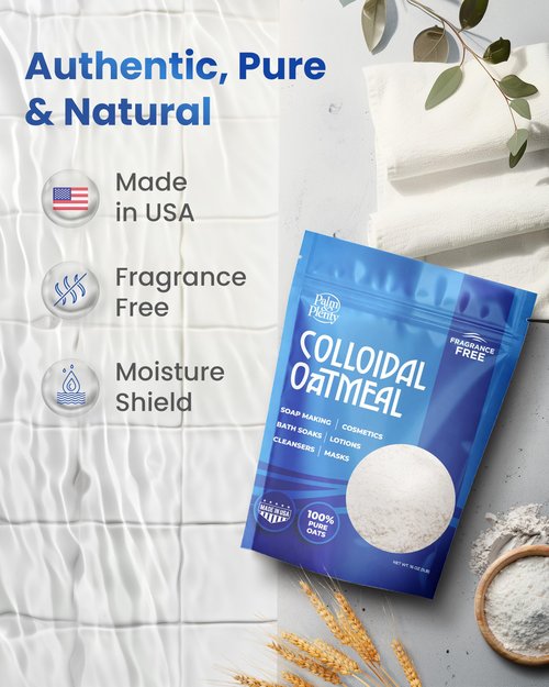 Palm and Plenty 100% Colloidal Oatmeal - Unscented, Ideal for DIY Bath Products, Skincare, Cosmetics, Natural Oatmeal Bath for Itching Adults, Soothing Agent for Itchy, Irritated Skin, 16oz
