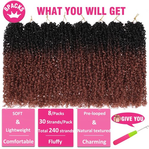 Unionbeauty Pre-looped Yanky Twists Crochet Braids Hair 12 Inch 8 PCS Copper Red Bohemian Pre-twisted Micro Passion Twist Hair Ginger Spring Twist with Bouncy Synthetic Crochet Hair Extensions 1B/350#