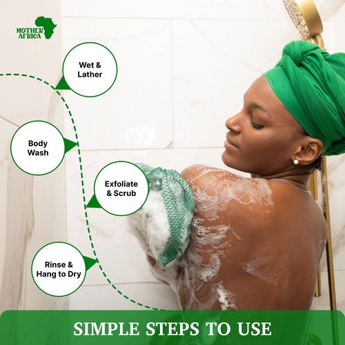MOTHER AFRICA African Net Sponge Authentic with Knots 2 Pack Black Owned Exfoliating Body Scrubber Bath Sponge for Shower Washcloth Loofah Gentle Deep Cleansing Back Scrubber Face & Body Men & Women