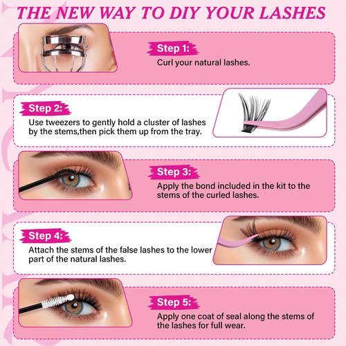 NYCAAR DIY Lash Extension Kit 280Pcs Individual Eyelash Extension Kit 40D50D 0.07D Curl 9-16MIX Lash Clusters Kit with Lash Glue Remover Applicator Easy to Use for Beginners