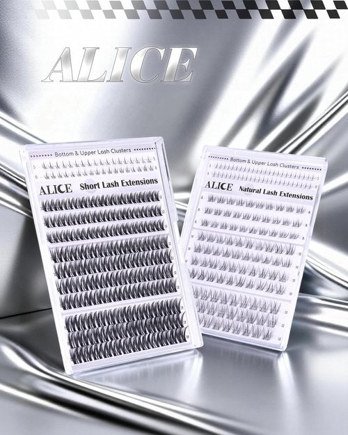 ALICE Natural Short Lash Clusters 8-12mm Eyelash Clusters Wispy Cluster Eyelash Extensions Clear Band Individual Lashes with 5-6mm Bottom Lashes