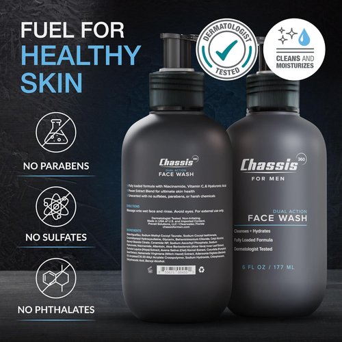 Chassis 360 Dual Action Face Wash - Hydrating Oil Control with Niacinamide & Vitamin C - Unscented 6 Fl Oz