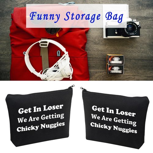 LEVLO Funny Chicken Nuggets Gifts Get In Loser Makeup Bags For Best Friend Christmas Gifts (Buggies+black)