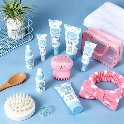 Milk Skincare Set for Kids & Teens,12 IN 1 Moisturizing Milk Skincare for Girls 10-12, Kids Skin Care Set for Girls Ages 8-12, Milk Extract Face Skincare for Women, Valentines Day Gifts for Kids