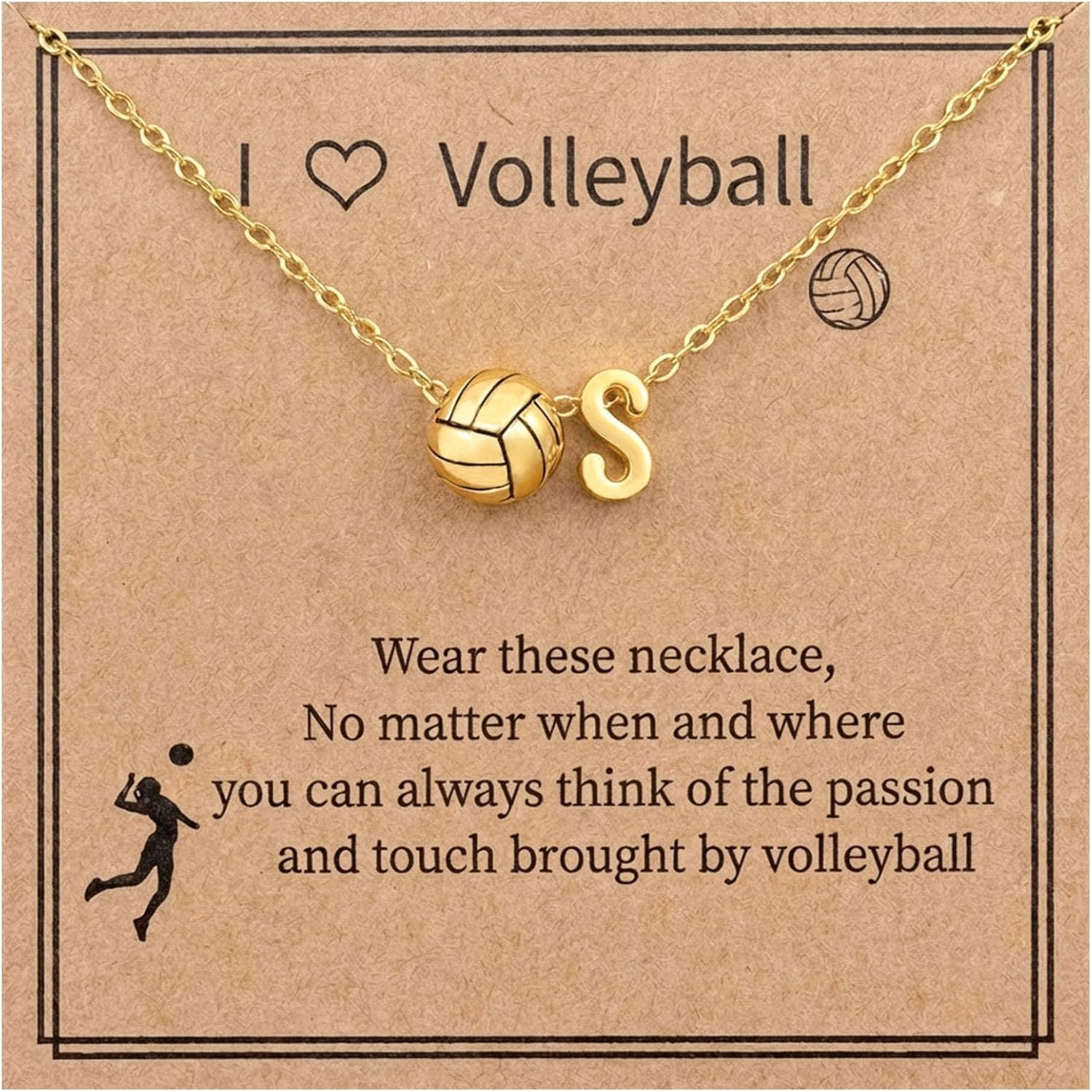 Volleyball Initial Necklace by [Brand Name] - Personalized A-Z Letter Design | Perfect Gift for Volleyball Lovers