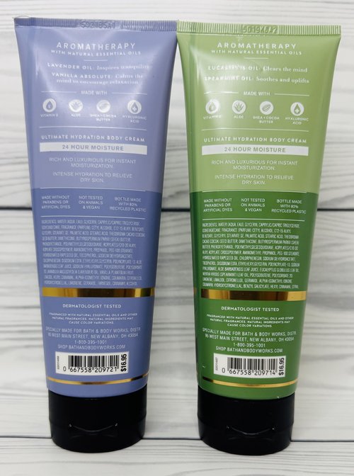 Bath & Body Works Aromatherapy Eucalyptus Spearmint and Lavender Vanilla Ultimate Hydration Body Cream 8 Ounces Pack of 2