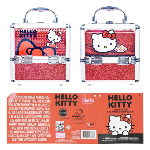 Hello Kitty Train Case Cosmetic Makeup Set Includes Lip Gloss, Eye Shimmer, Nail Polish, Hair Accessories & More! For Girls, Ages 6+ Perfect for Parties & Makeovers by Townley Girl