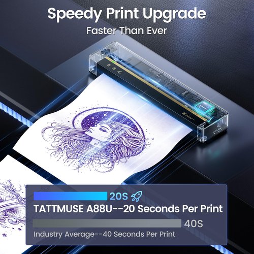 TATTMUSE A88U Tattoo Stencil Printer for Beginners, Tattoo Printer Machine with 5 Pcs Transfer Paper, Bluetooth Stencil Printer for Tattooing, Wireless Tattoo Machine Compatible with Phone, Tablet, PC