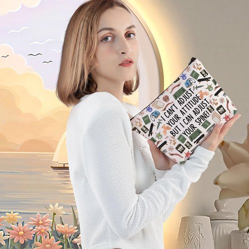 LEVLO Chiropractor Cosmetic Bag Massage Therapist Gift I Can't Adjust Your Attitude But I Can Adjust Your Spine Zipper Pouch Bag(I CAN'T ADJUSTBag)