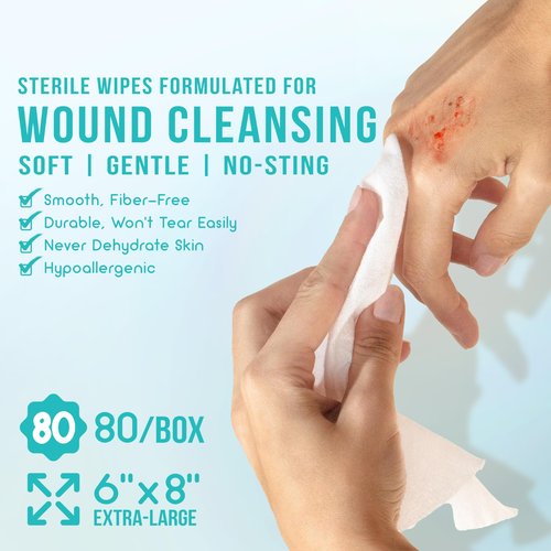 EVERLIT CARE Saline Wipes | 80 Pcs Sterile Wet Towelettes Formulated for Sensitive Skin | Nose, Piercing Aftercare, Baby & Kids | No-sting Alcohol-Free Wipes with Aloe Vera | 6" x 8" Extra Large Sheet