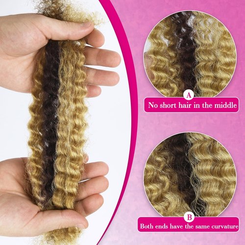 Afro Kinkys Bulk Human Hair For Braiding 18 inch Highlight 4/27 Afro Kinky Curly 100% Real Human Hair Bulk for Dreadlocks Mini Twist Crochet Braids Hair Extensions 50g/pack