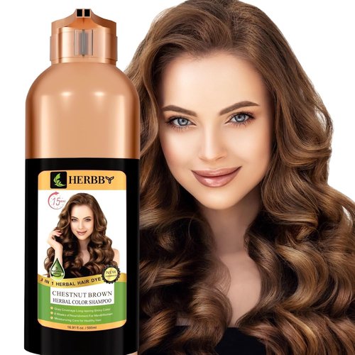 HERBBY Gray Hair Coverage Shampoo & Conditioner - Transform Color with 9 Herbal Extracts | 500 ml (Chestnut Brown)