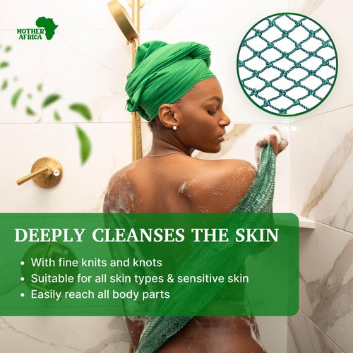MOTHER AFRICA African Net Sponge Authentic with Knots 2 Pack Black Owned Exfoliating Body Scrubber Bath Sponge for Shower Washcloth Loofah Gentle Deep Cleansing Back Scrubber Face & Body Men & Women