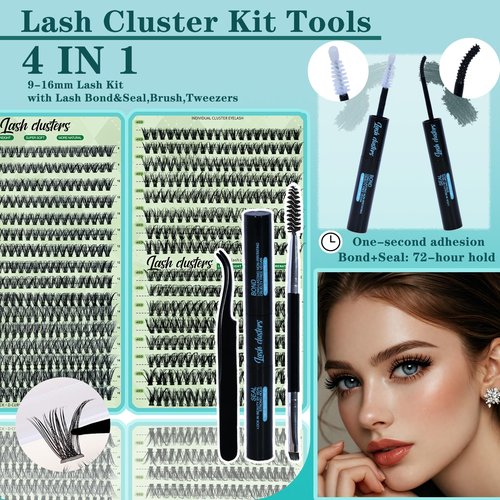 FebFeb Lash Clusters Kit 640pcs Eyelash Cluster Extensions 30D+40D Curl Individual False Eyelashes Natural Fluffy Mink Lash Clusters Extension Kit (9-16mm with Lash Bond&Seal,Brush,Tweezers)