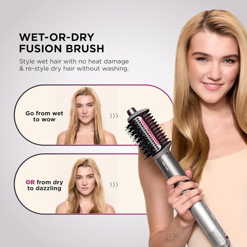 Shark FlexFusion Hair Dryer - Fusion Hair Brush & Diffuser with Auto-Wrap Curlers | Metallic Mist HD642