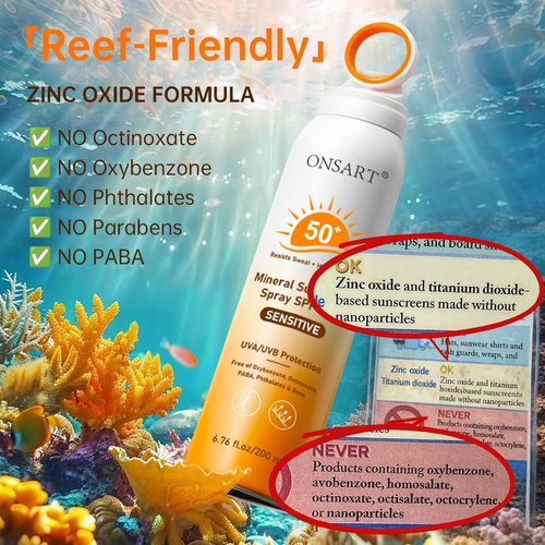 Skiennix Mineral Sunscreen Spray SPF 50+ | Reef Safe, Broad Spectrum UVA/UVB Protection, 6.76 fl oz