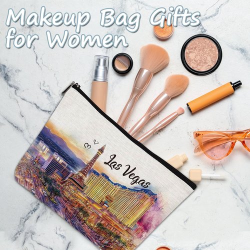 Luvsweets Las Vegas Souvenir Gift - Watercolor City Travel Makeup Bag, Las Vegas Travel Lovers Cosmetic Bags, Las Vegas Vacation Trip Gifts for Women Girls Sister Birthday Christmas Gift