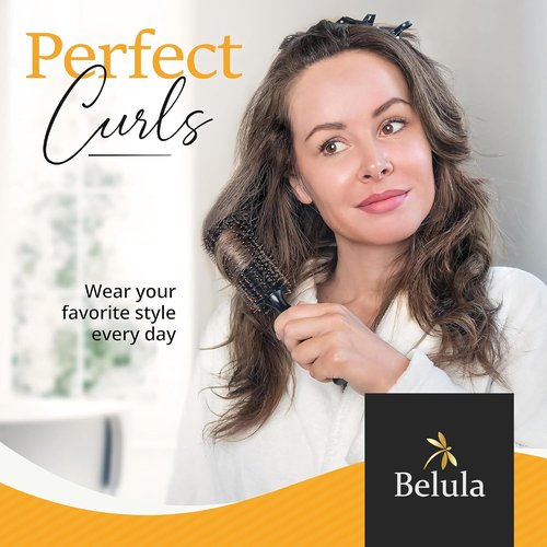Belula Boar Bristle Round Hair Brush - 2.7” Wooden Barrel for Volume & Body | Free Clips & Travel Bag