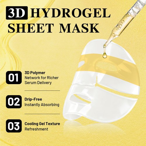 ICIKOL Collagen Face Mask with 24K Gold & Snail Mucin, Extra Eye Care Hydrogel Mask for Age-Defying & Skin Glowing, Overnight Elasticity Repair, 37g x 4 Sheets