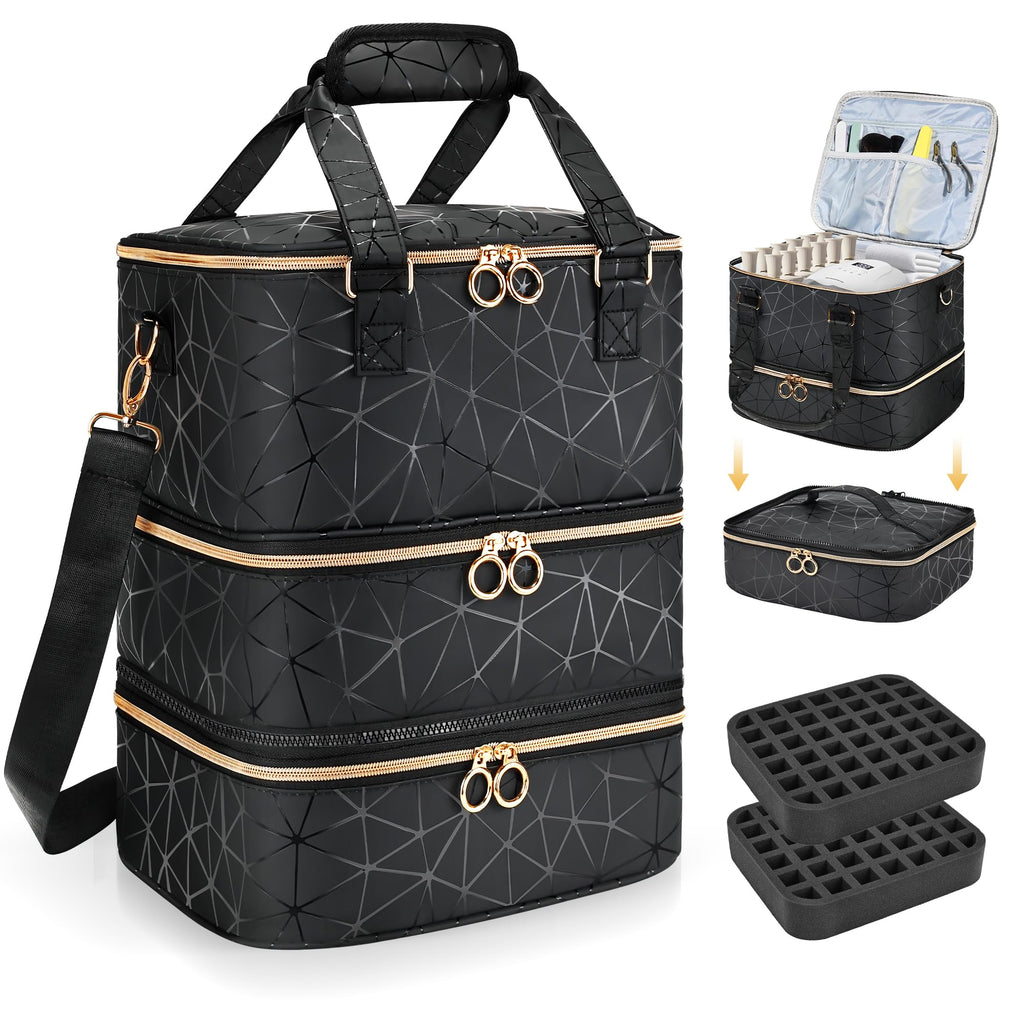 YUYAFN Large Nail Polish Organizer Bag Holds 84 Bottles Nail Polish and a Nail Lamp, PU Leather Nail Kit Storage Carrying Case, Removable Portable Travel Nail Art Tool Storage