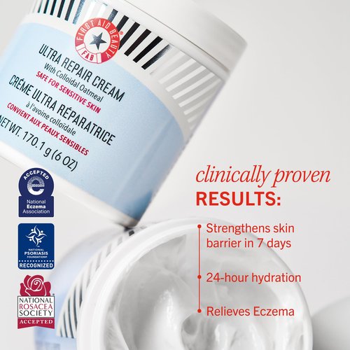 First Aid Beauty - Ultra Repair Face Moisturizer, Everyday Lightweight Non-Comedogenic Formula Helps Soften Skin with Ceramides & Shea Butter, Soothing Colloidal Oatmeal, 1.7 oz, 2 ct