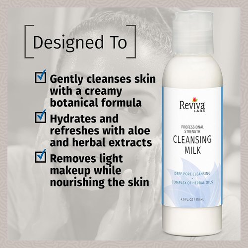 Reviva Labs Cleansing Milk - Gentle Facial Cleanser with Aloe & Botanical Oils for Sensitive Skin - 4 fl oz