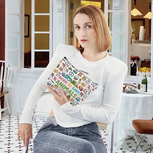 LEVLO Veterinarian Cosmetic Make Up Bag Veterinary Technician Gift Born To Save Animals Makeup Zipper Pouch Bag For Veterinarian Assistant Student (Save Animals F Bag)