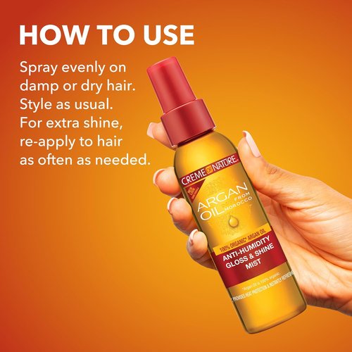 Creme of Nature Anti-Humidity Gloss & Shine Mist - Lightweight Frizz Control & Heat Protection | 4 oz, Organic Argan Oil