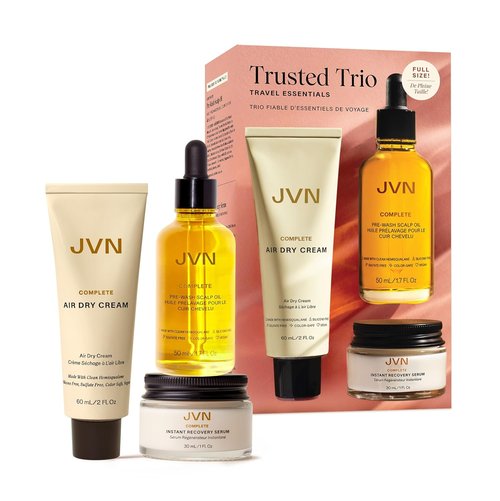 JVN Travel Essentials Hair Care Set - 3 Pack with Air Dry Cream, Recovery Serum & Scalp Oil